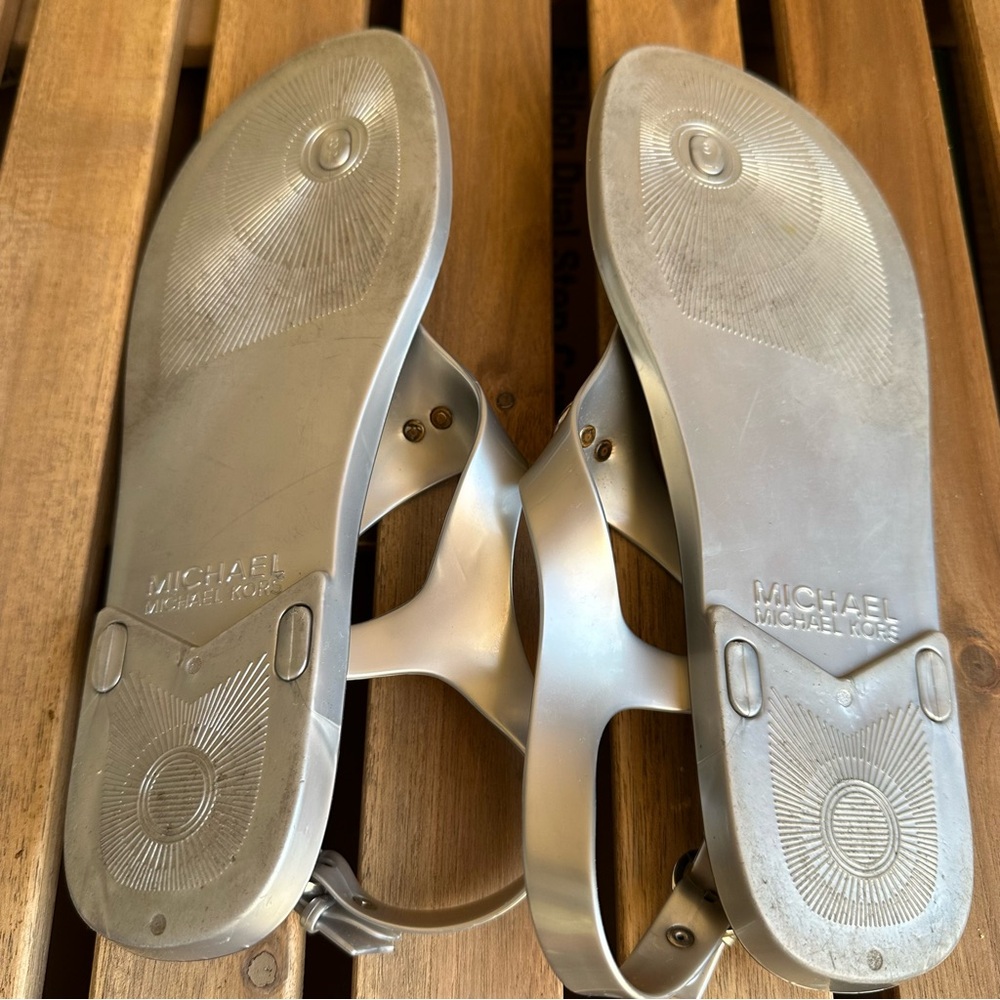 Michael Kors Silver MK Logo Jelly Ankle Strap Sandals - Picture 7 of 7